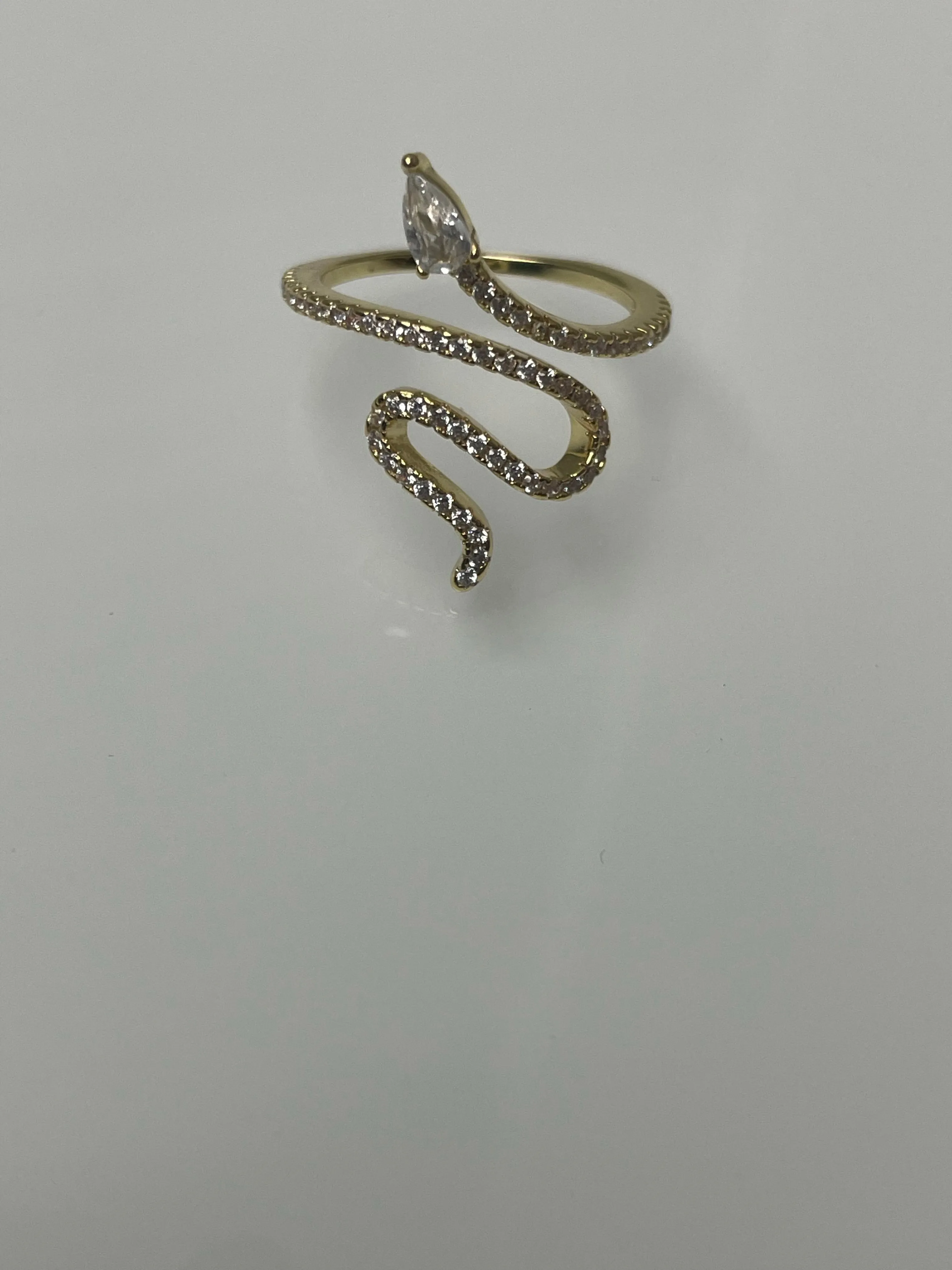 14K Gold Plated Swarovski Crystal Accented Winding Snake Ring