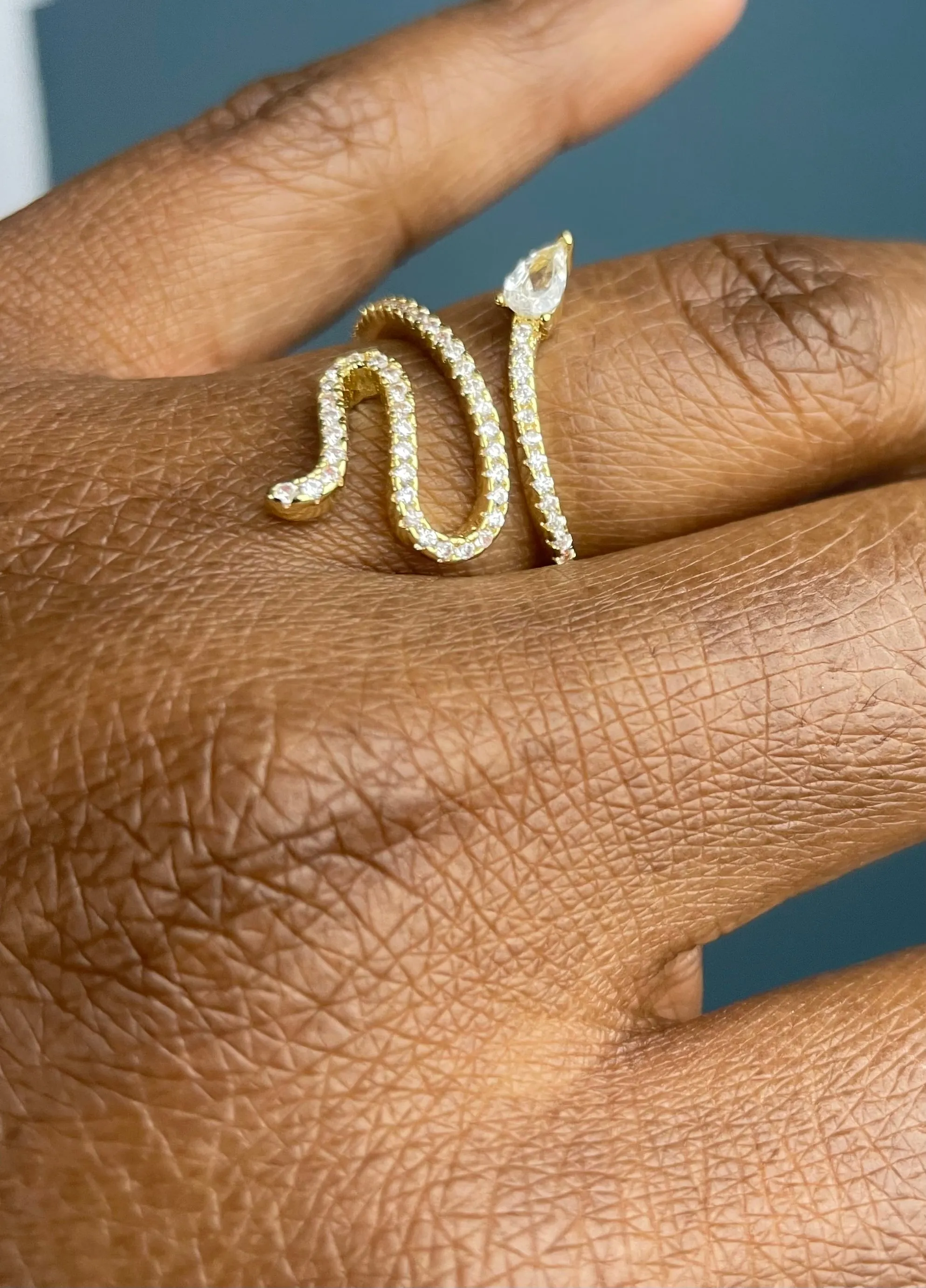 14K Gold Plated Swarovski Crystal Accented Winding Snake Ring