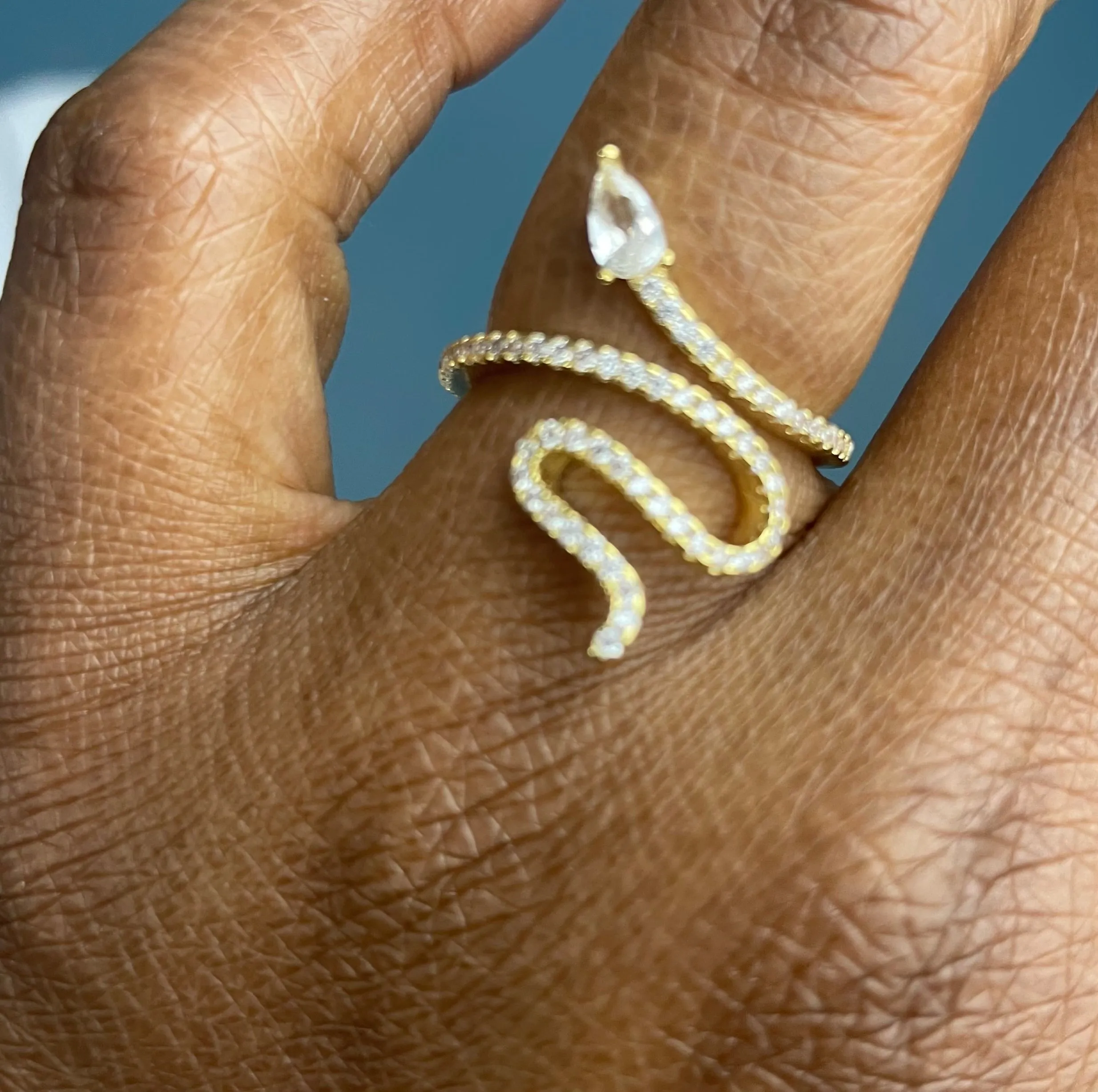 14K Gold Plated Swarovski Crystal Accented Winding Snake Ring