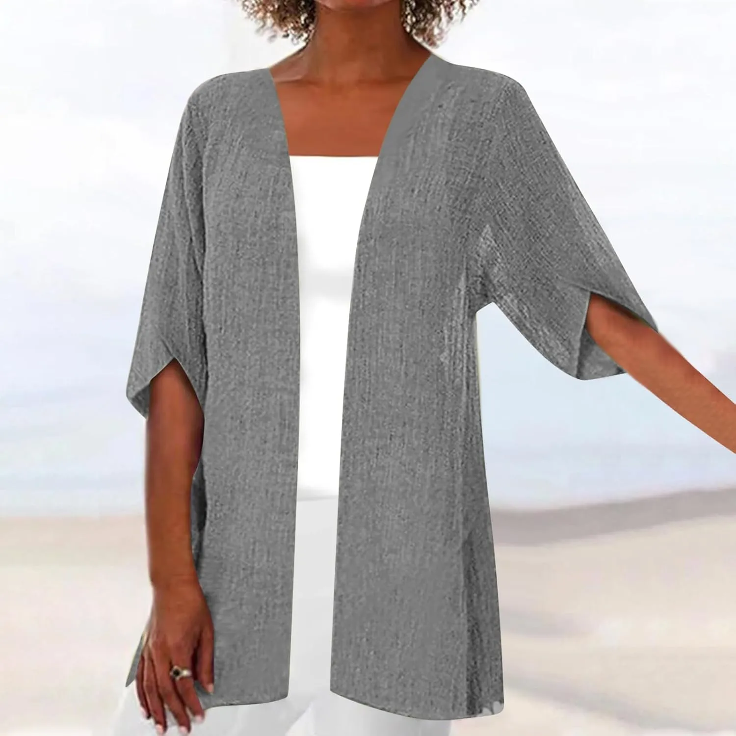 2025 Lightweight Cardigans for Women Summer Casual Half Sleeve Kimono Loose Open Front Blouse Top Plus Size Outfits
