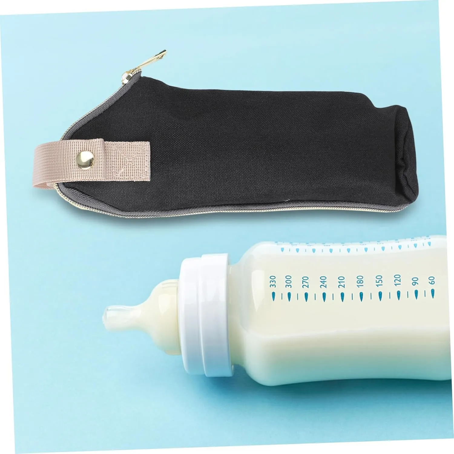 2pcs Portable Milk Bottle Pouch Insulated Feeding Bottle Bag for Care Compact Design for Stroller Diaper Bag Use Black Color