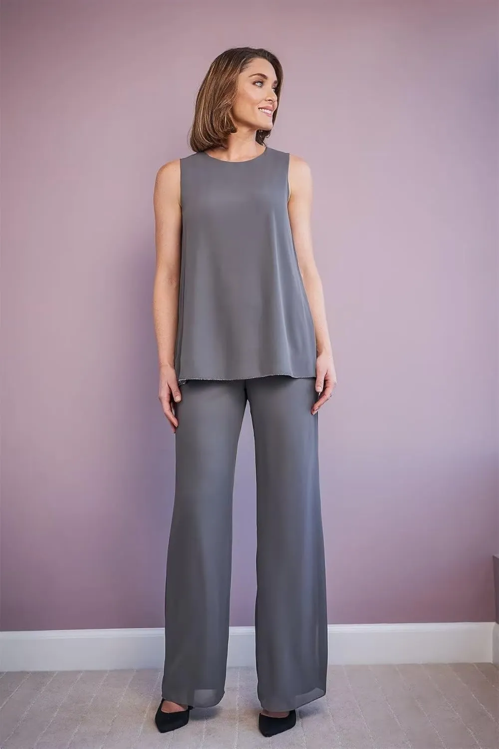 3 Pieces Mother of The Bride Pant Suits for Wedding Long Sleeve Chiffon Formal Outfits for Women 2025 with Jackets
