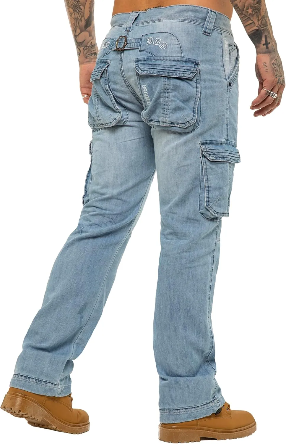 989Z ENZO Mens Cargo Combat Jeans Loose Fit Casual Denim Pants