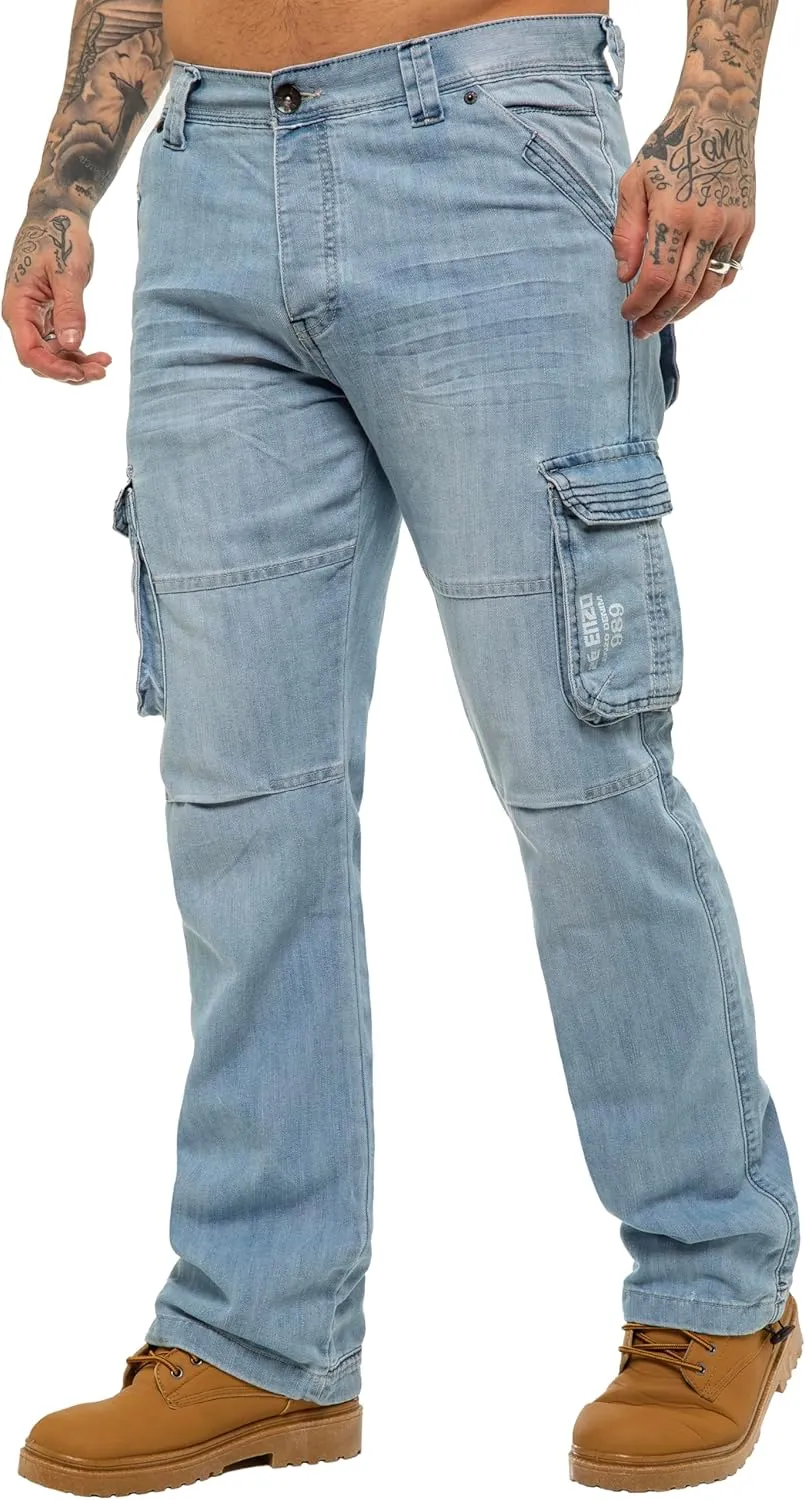 989Z ENZO Mens Cargo Combat Jeans Loose Fit Casual Denim Pants