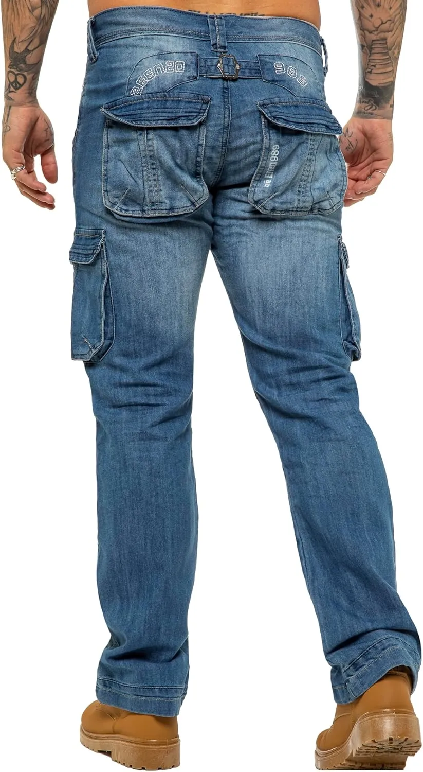 989Z ENZO Mens Cargo Combat Jeans Loose Fit Casual Denim Pants