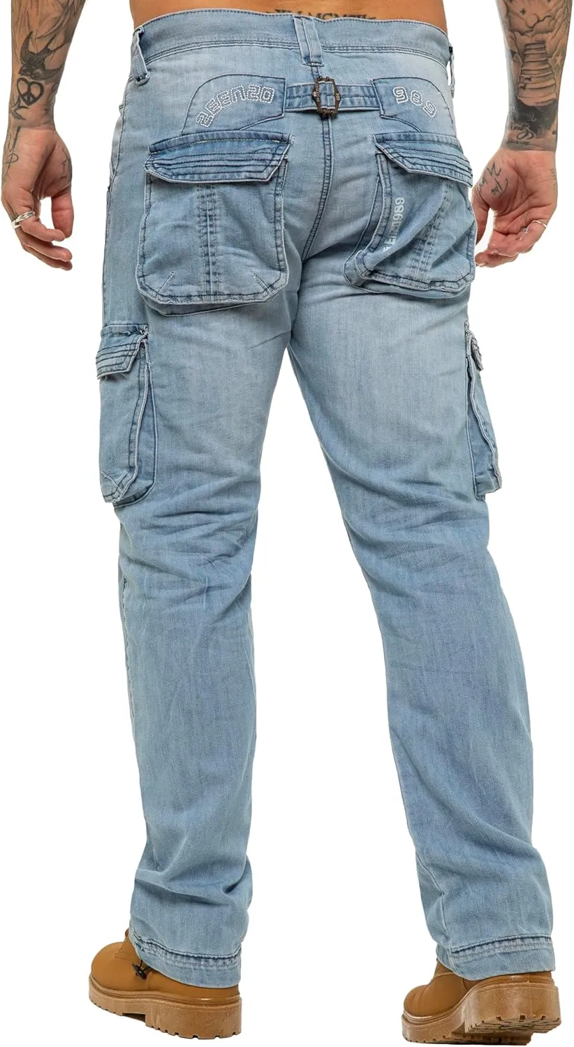 989Z ENZO Mens Cargo Combat Jeans Loose Fit Casual Denim Pants