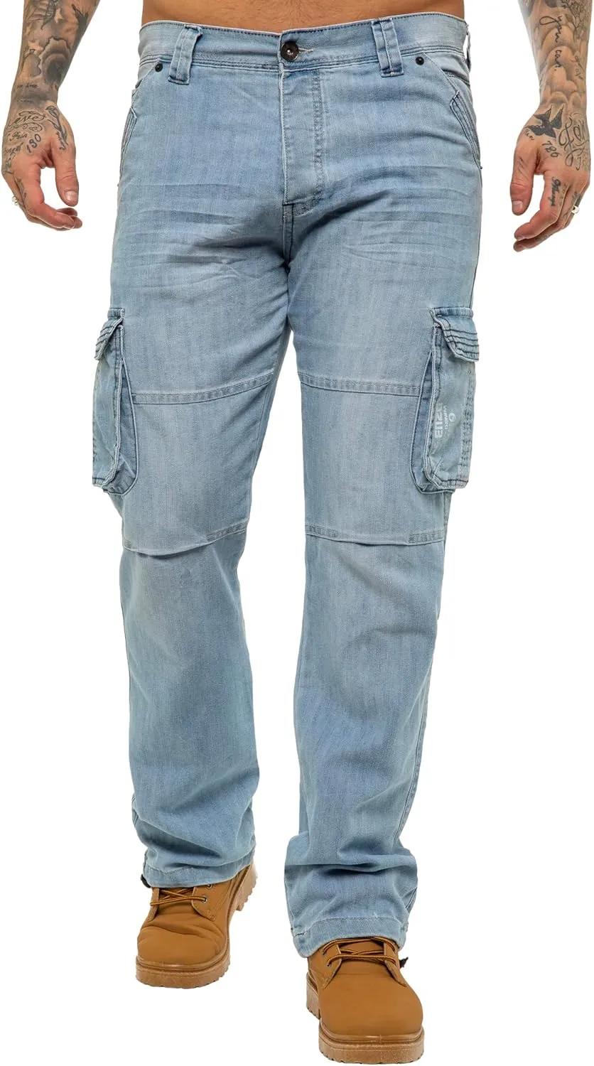 989Z ENZO Mens Cargo Combat Jeans Loose Fit Casual Denim Pants