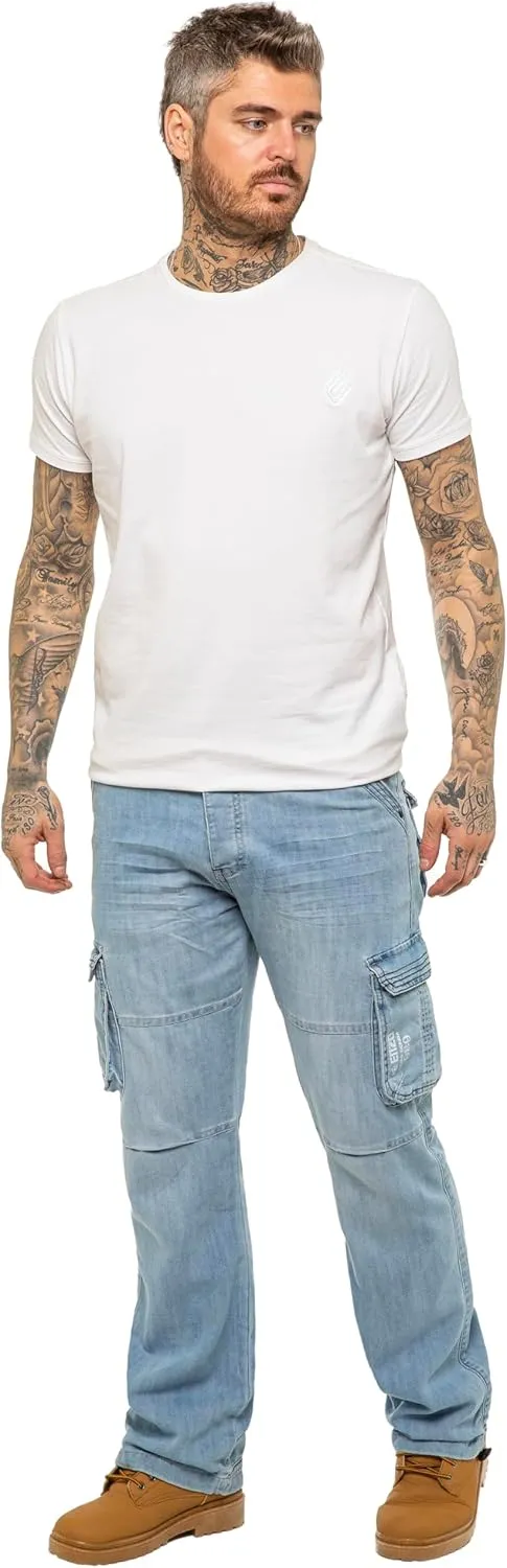 989Z ENZO Mens Cargo Combat Jeans Loose Fit Casual Denim Pants