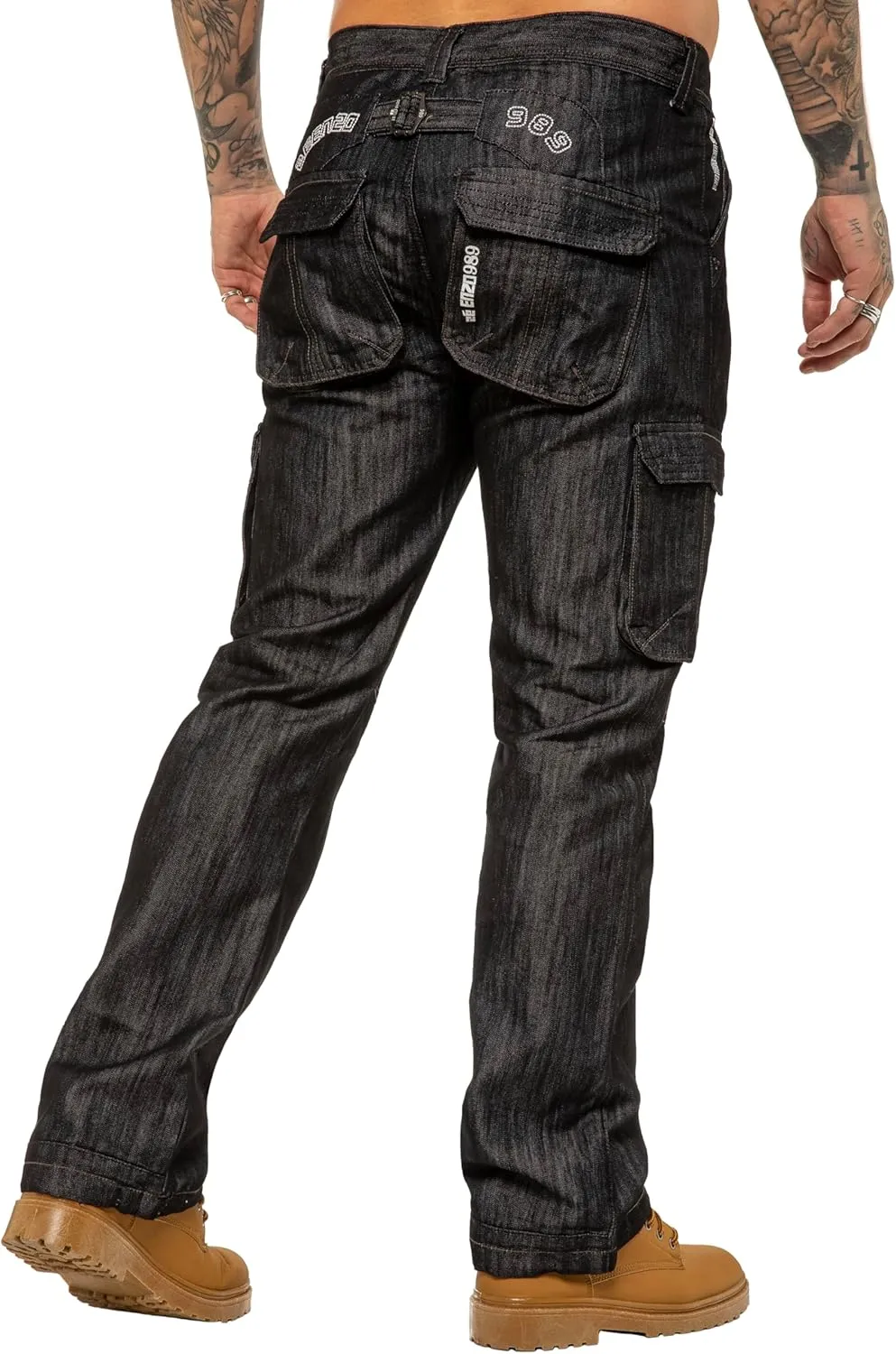 989Z ENZO Mens Cargo Combat Jeans Loose Fit Casual Denim Pants