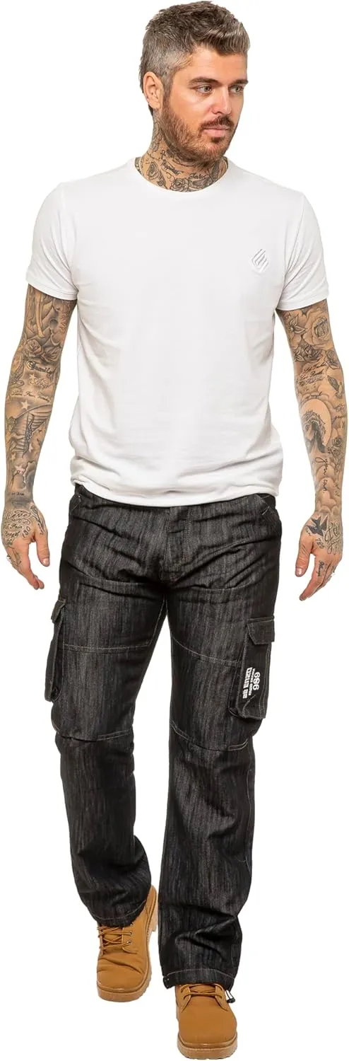 989Z ENZO Mens Cargo Combat Jeans Loose Fit Casual Denim Pants