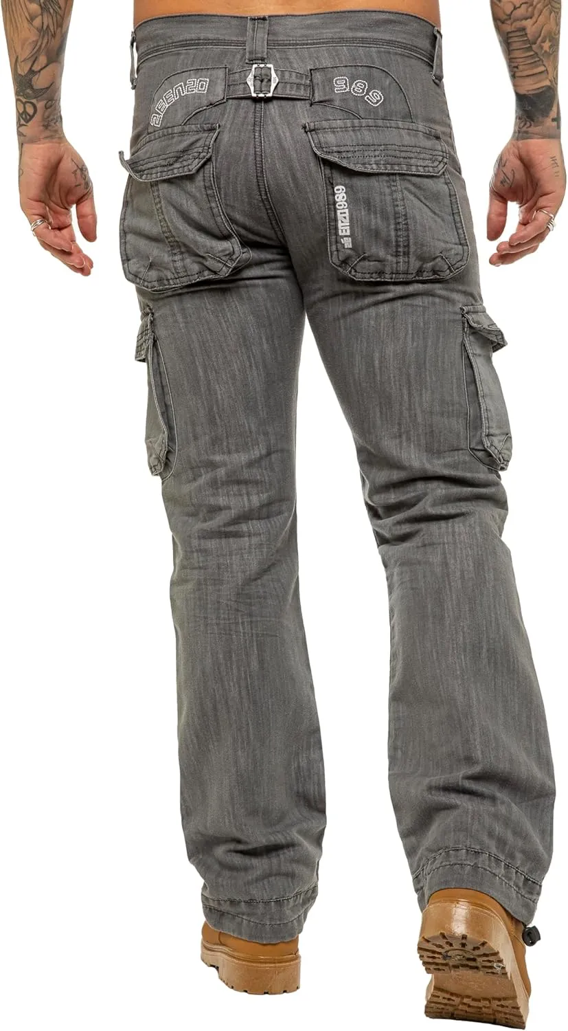 989Z ENZO Mens Cargo Combat Jeans Loose Fit Casual Denim Pants