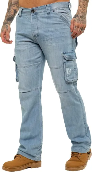 989Z ENZO Mens Cargo Combat Jeans Loose Fit Casual Denim Pants