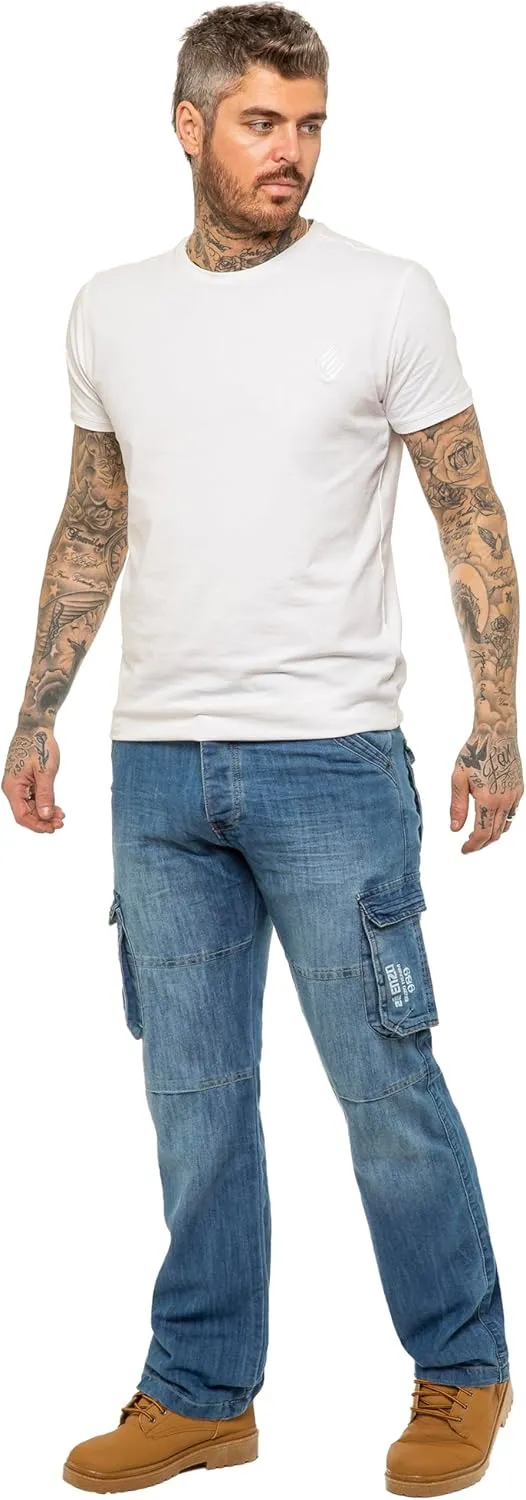 989Z ENZO Mens Cargo Combat Jeans Loose Fit Casual Denim Pants