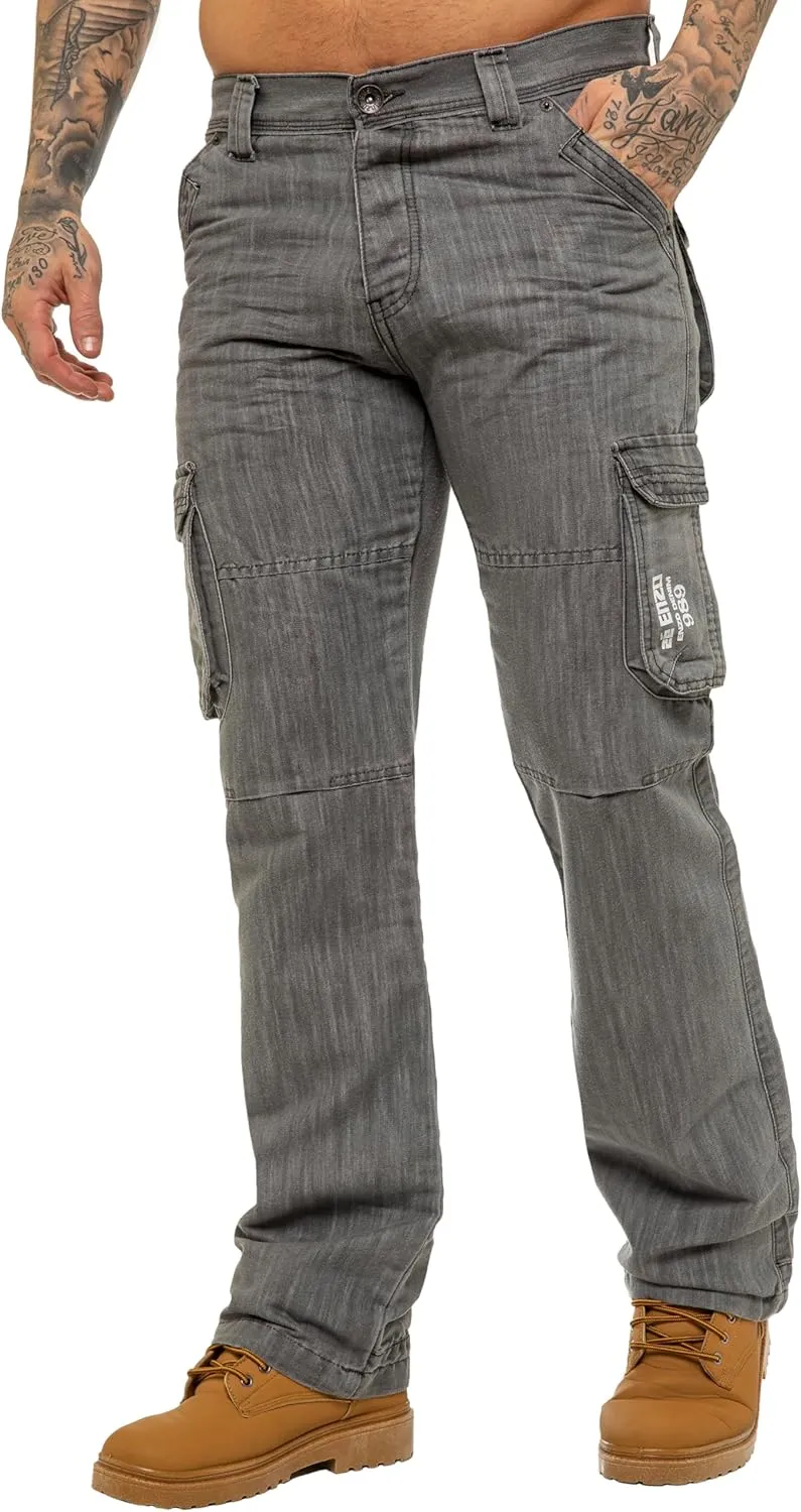 989Z ENZO Mens Cargo Combat Jeans Loose Fit Casual Denim Pants
