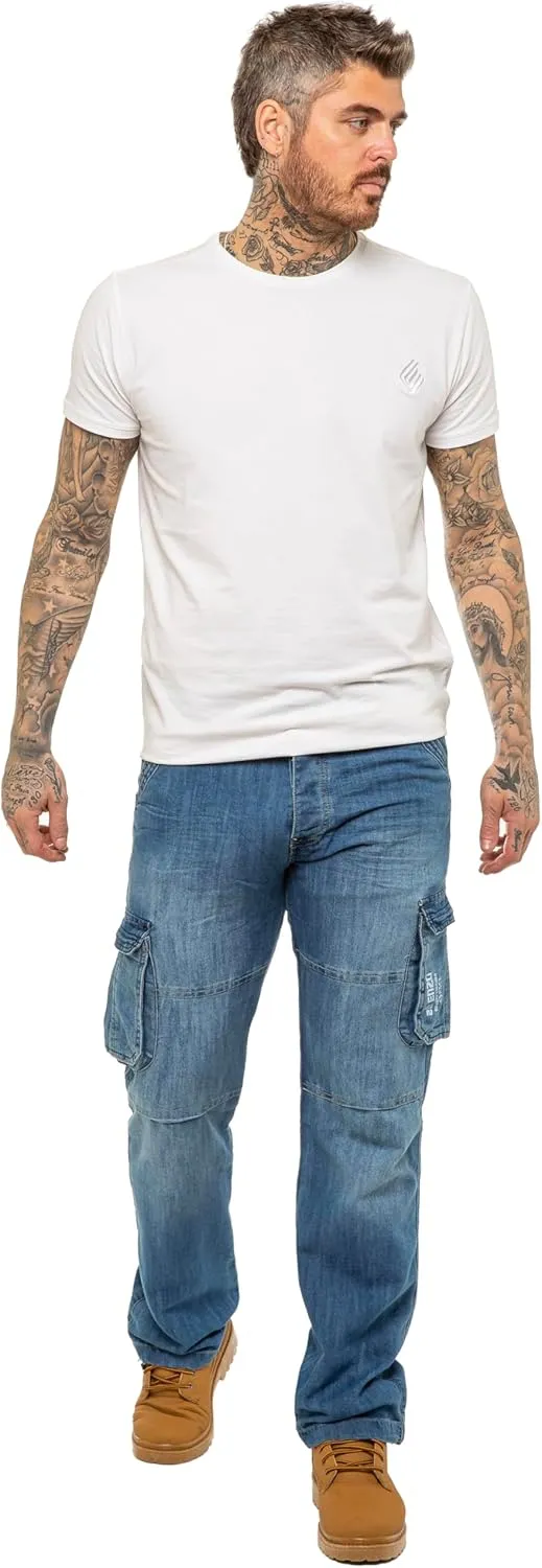 989Z ENZO Mens Cargo Combat Jeans Loose Fit Casual Denim Pants