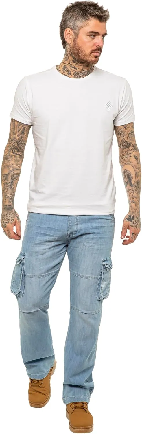 989Z ENZO Mens Cargo Combat Jeans Loose Fit Casual Denim Pants