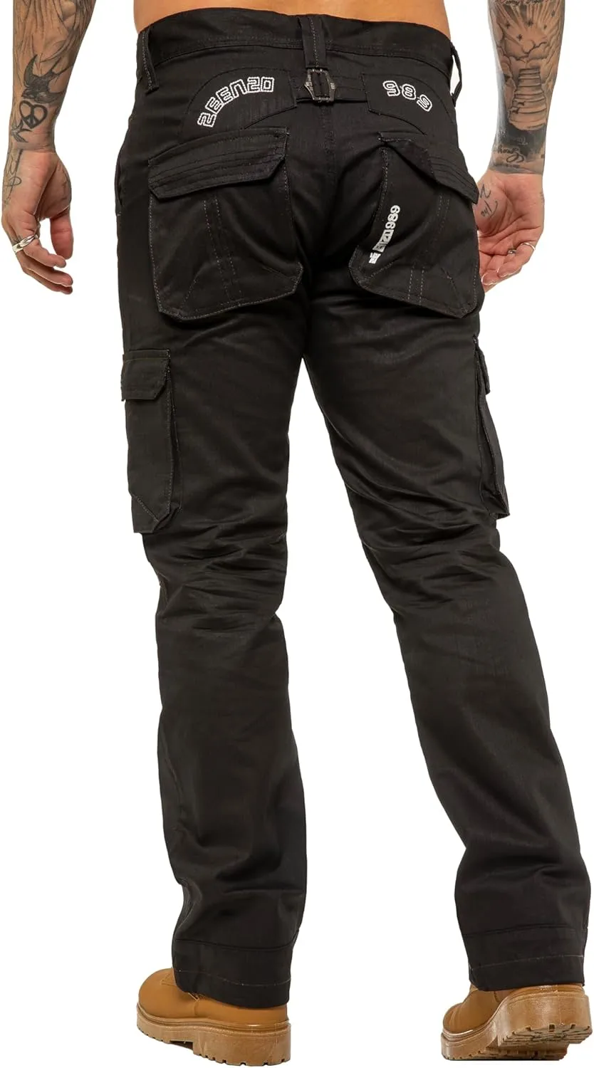 989Z ENZO Mens Cargo Combat Jeans Loose Fit Casual Denim Pants
