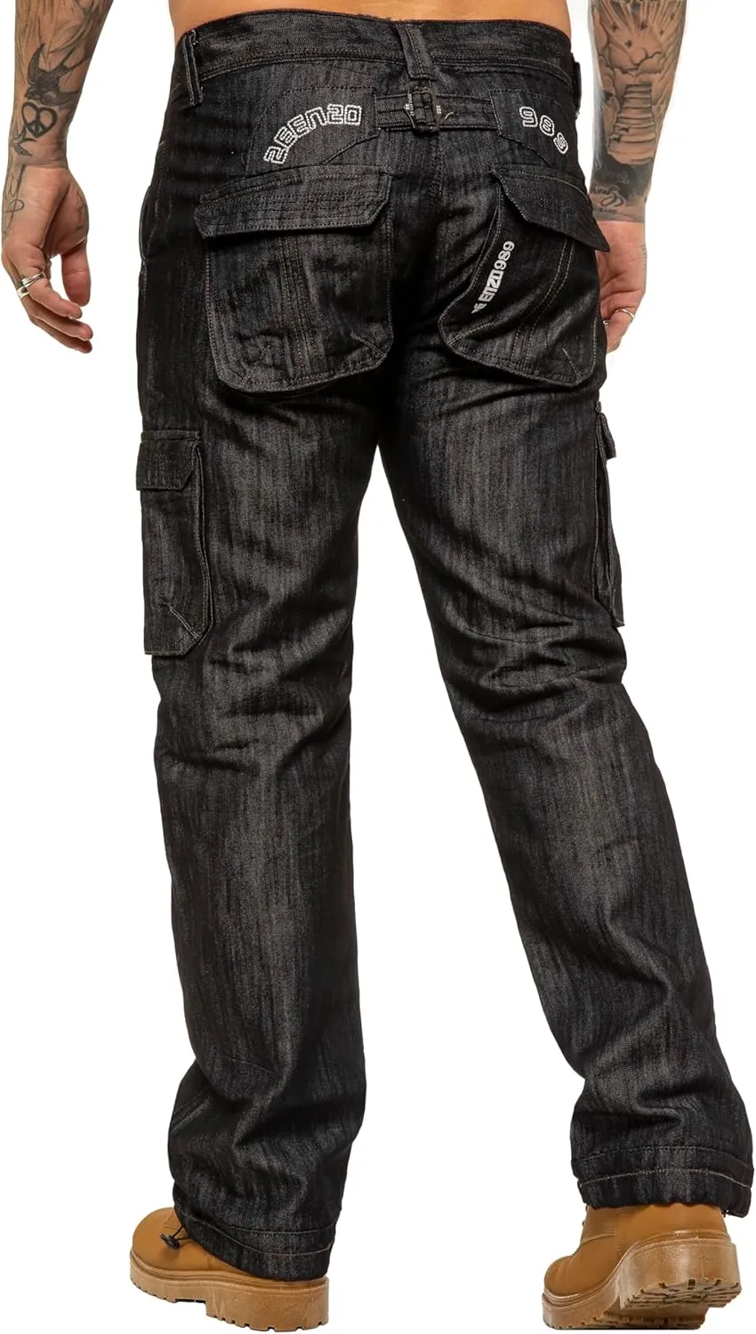 989Z ENZO Mens Cargo Combat Jeans Loose Fit Casual Denim Pants