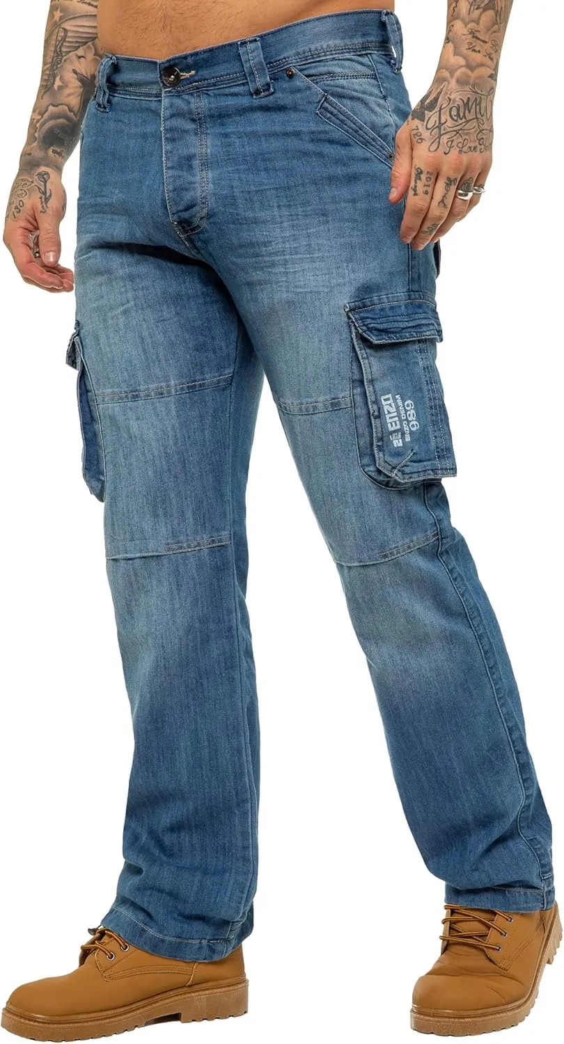 989Z ENZO Mens Cargo Combat Jeans Loose Fit Casual Denim Pants
