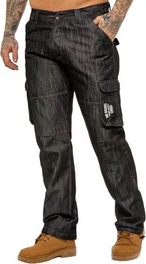 989Z ENZO Mens Cargo Combat Jeans Loose Fit Casual Denim Pants