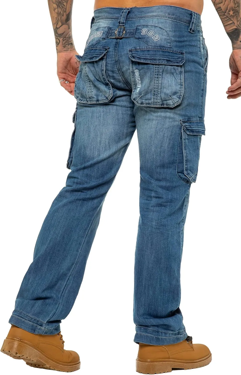 989Z ENZO Mens Cargo Combat Jeans Loose Fit Casual Denim Pants