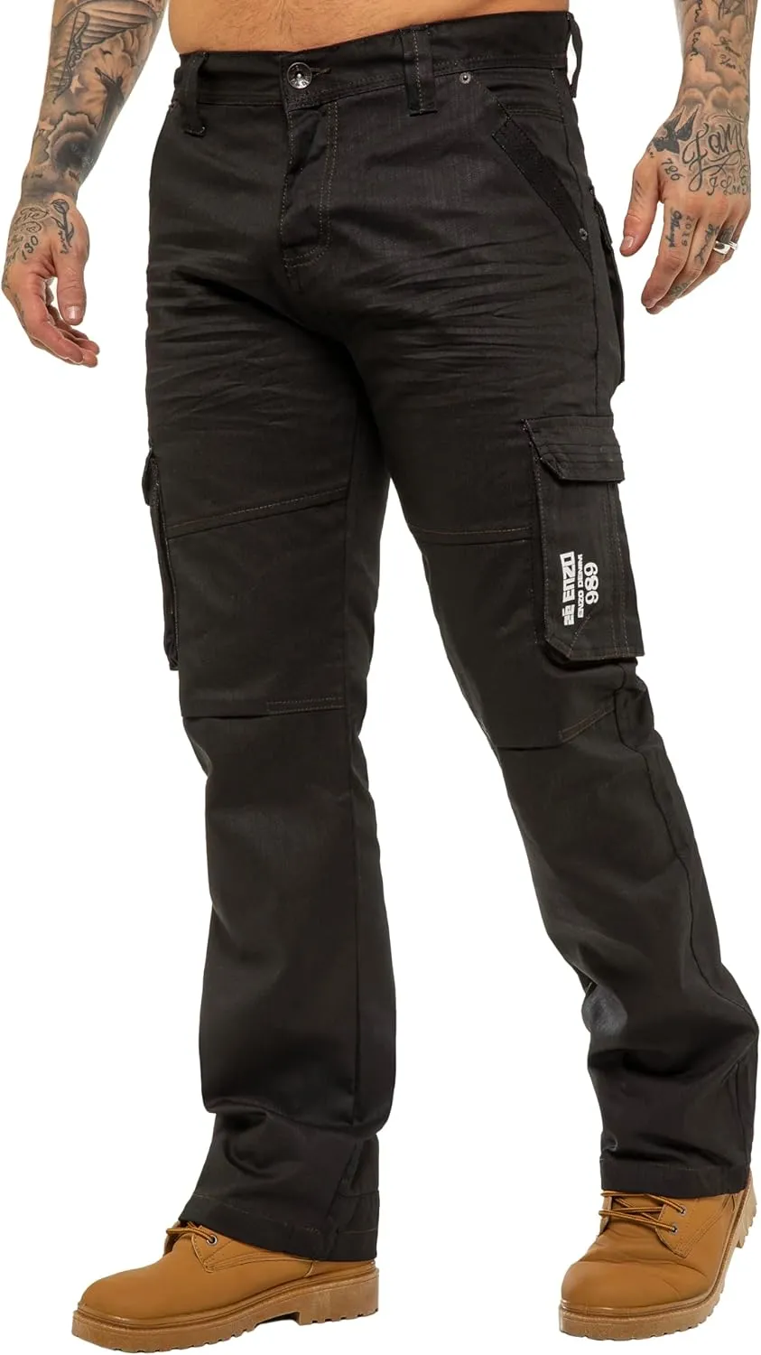 989Z ENZO Mens Cargo Combat Jeans Loose Fit Casual Denim Pants