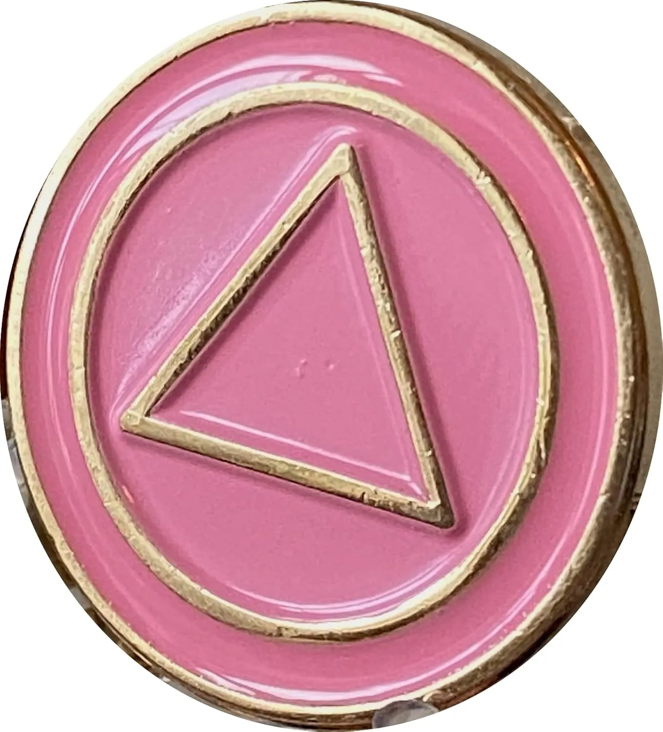AA Lapel Pin Pink Color Gold Plated No Number Plain Front Circle Triangle Design