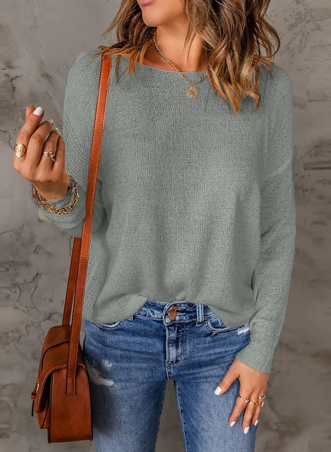 Acelitt Womens Casual Lightweight Long Sleeve Crewneck Knit Shirts Tops, S-XXL