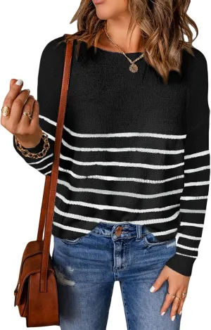 Acelitt Womens Casual Lightweight Long Sleeve Crewneck Knit Shirts Tops, S-XXL