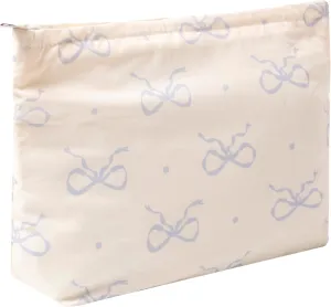 Aesthetic Makeup Bag Cosmetic Bags for Women and Girls, Large Capacity Canvas Travel Makeup Organizer Bag Zipper Pouch (Beige bow)