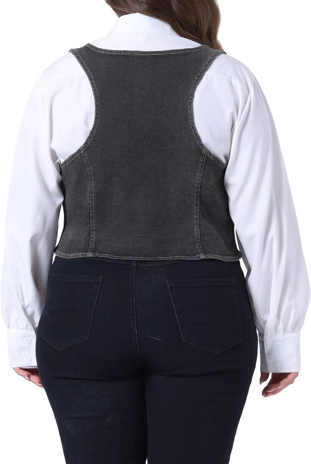 Agnes Orinda Plus Size Denim Vest Top for Women Button Down Waistcoat Casual Sleeveless Jean Jacket Vests