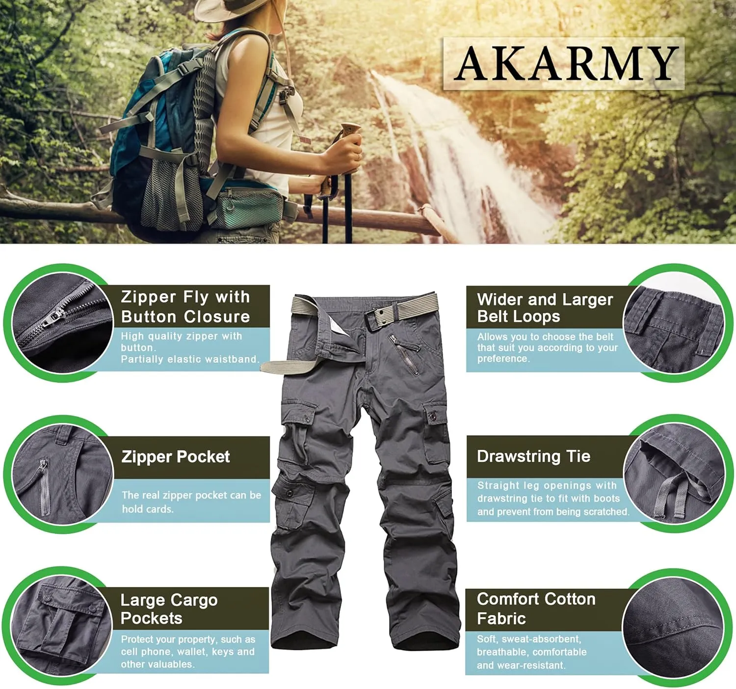 AKARMY Womens Cargo Pants with Pockets Outdoor Casual Ripstop Camo Military Combat Construction Work Pants