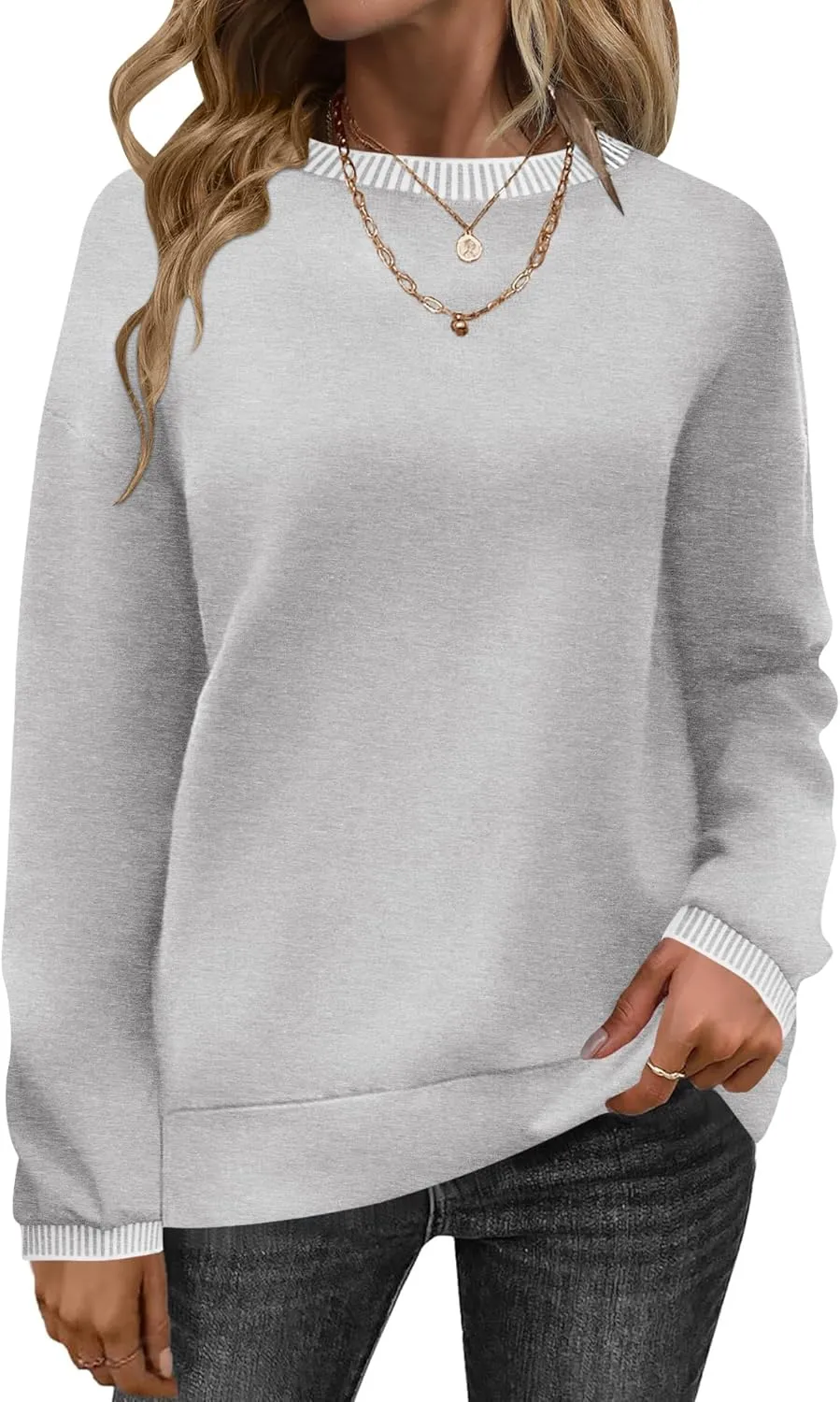 AKEWEI Womens Casual Crewneck Sweatshirts Long Sleeve Shirt Lightweight Tunic Pullover Tops S-XXL