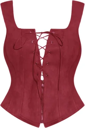 Allegra K Renaissance Corset for Women's Faux Suede Vintage Sleeveless Lace Up Waistcoat Vests