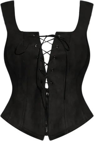 Allegra K Renaissance Corset for Women's Faux Suede Vintage Sleeveless Lace Up Waistcoat Vests