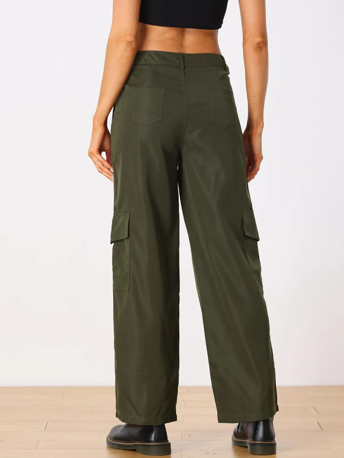 Allegra K Women's Cargo Pants Mid Rise Baggy Wide Leg Pockets Y2K Casual Pants