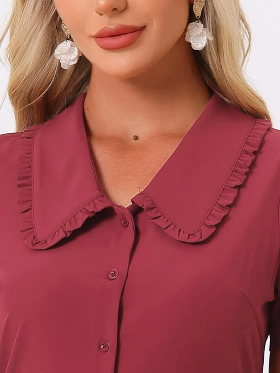 Allegra K Women's Peter Pan Collar Shirt Puff Short Sleeve Retro Vintage Blouse