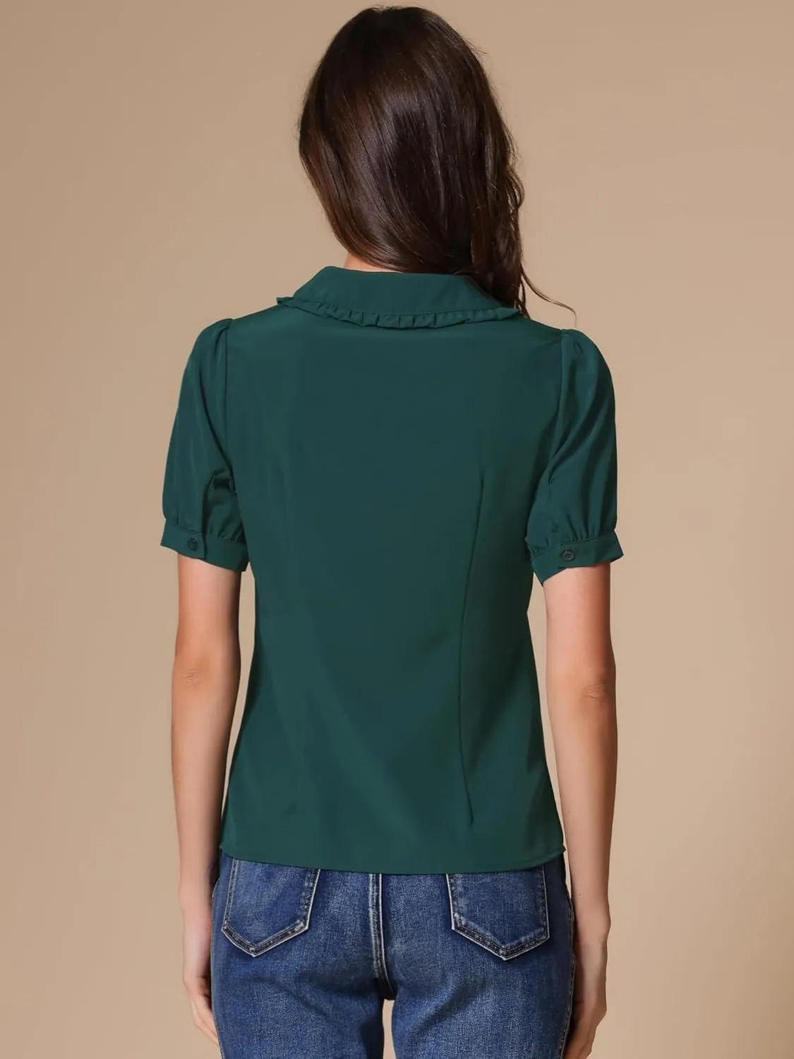 Allegra K Women's Peter Pan Collar Shirt Puff Short Sleeve Retro Vintage Blouse