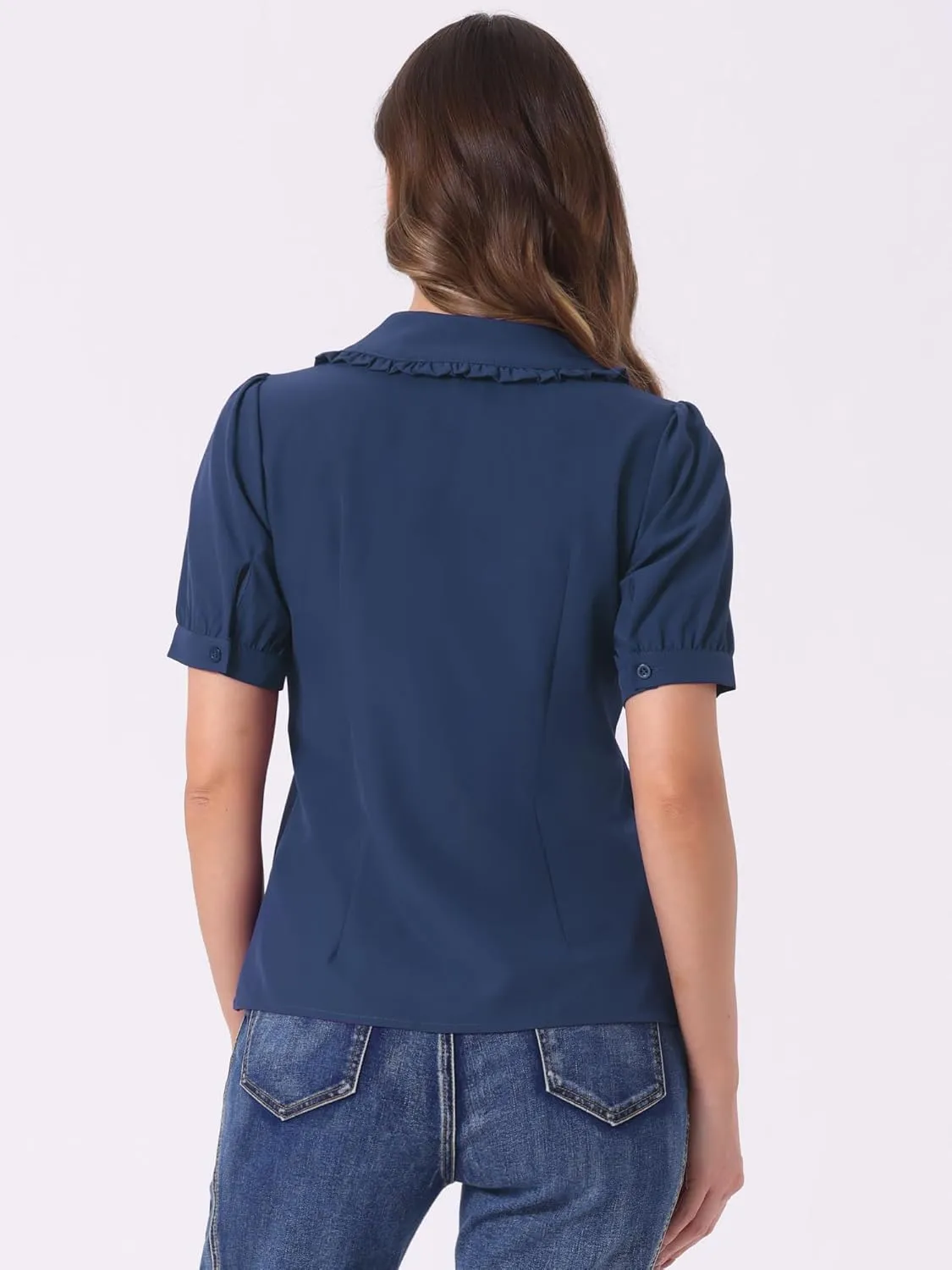 Allegra K Women's Peter Pan Collar Shirt Puff Short Sleeve Retro Vintage Blouse