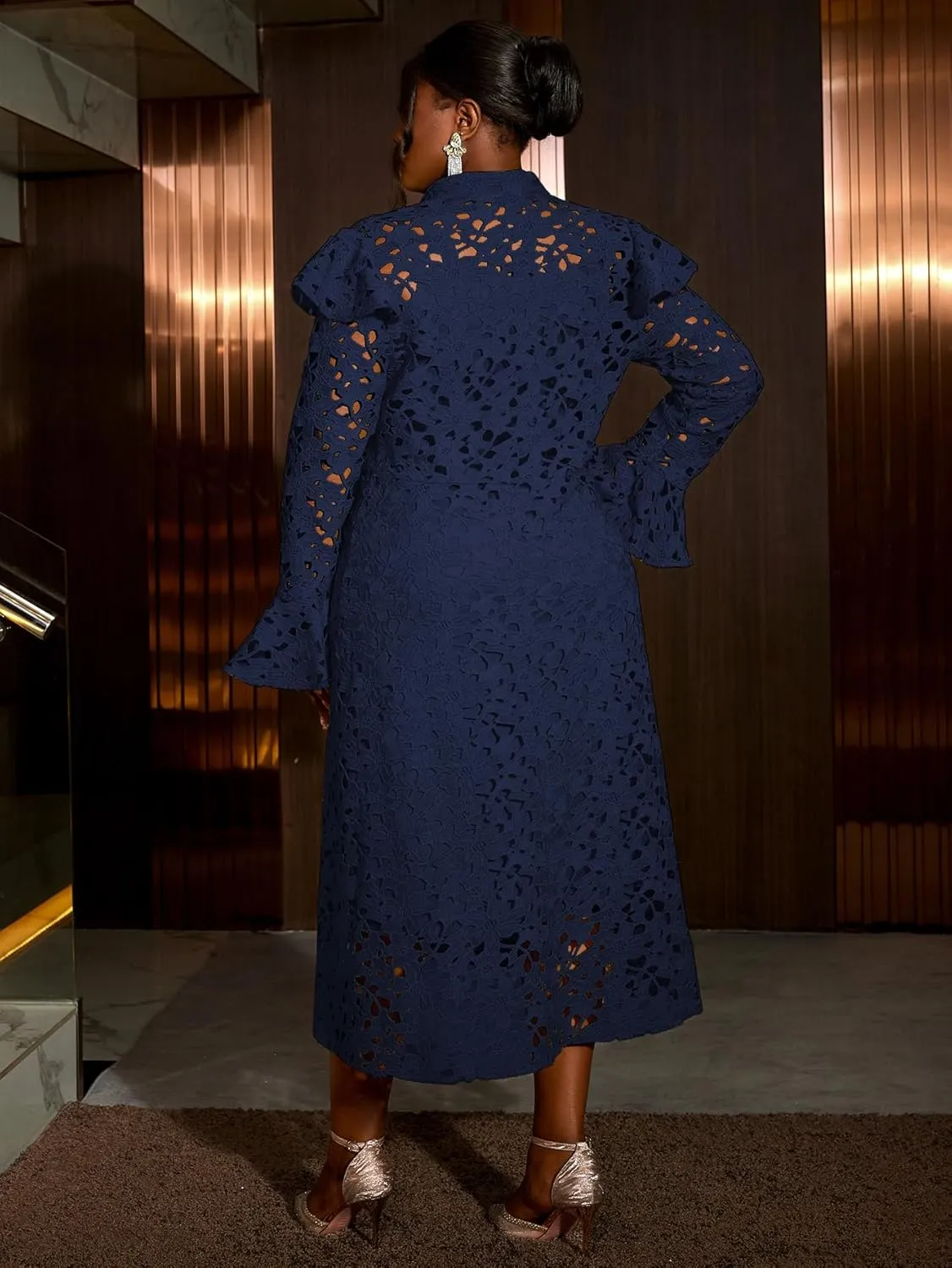 AOMEI Two Piece Dress Sets for Women Slip Shift Midi Dress with Eyelet Lace Button Down Cardigan Cocktail Party Outfits