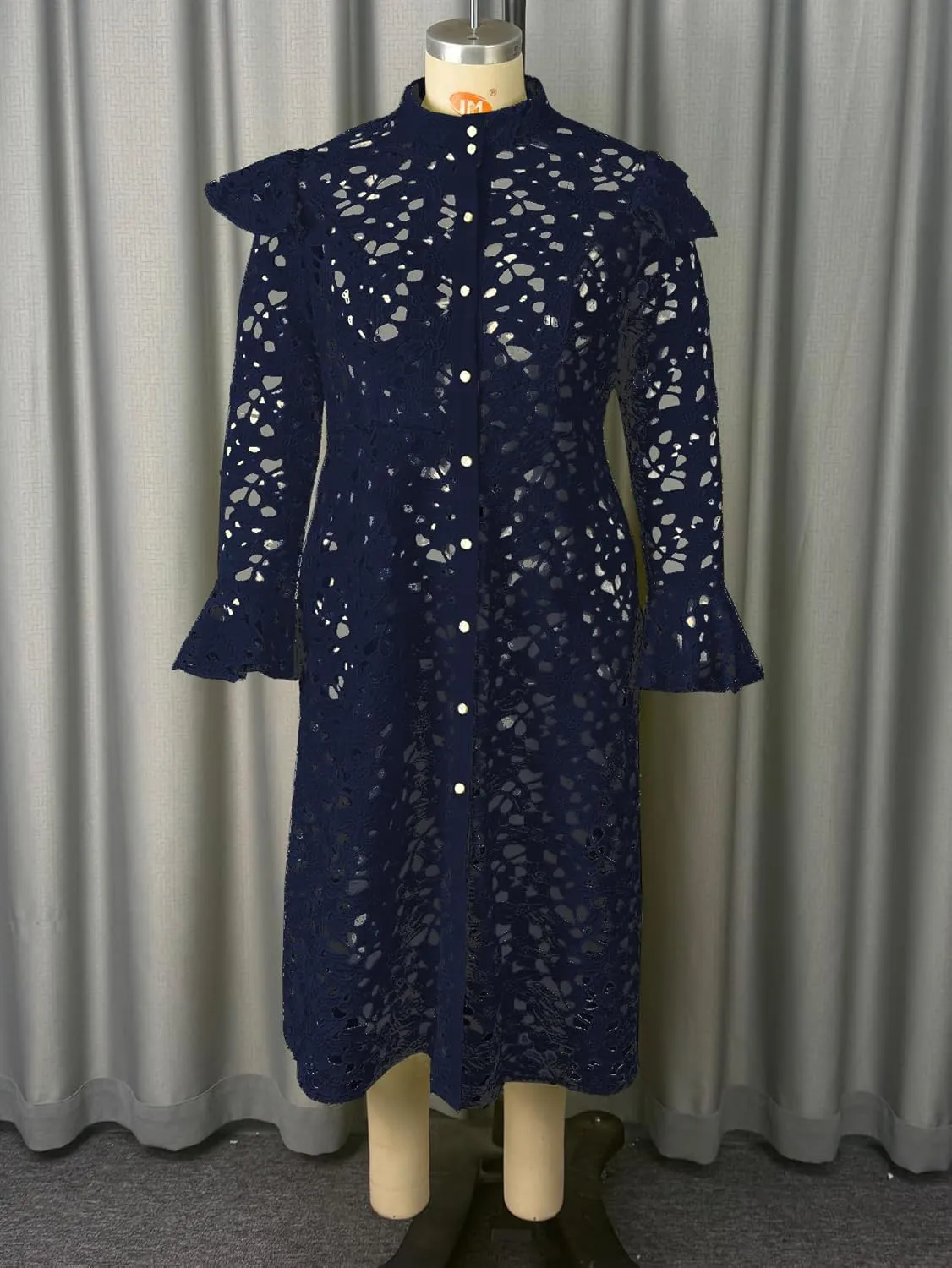 AOMEI Two Piece Dress Sets for Women Slip Shift Midi Dress with Eyelet Lace Button Down Cardigan Cocktail Party Outfits