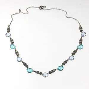 Aqua and Baby Blue Rhinestone Crystal Necklace, 18.5 inches. j-nlbg2212