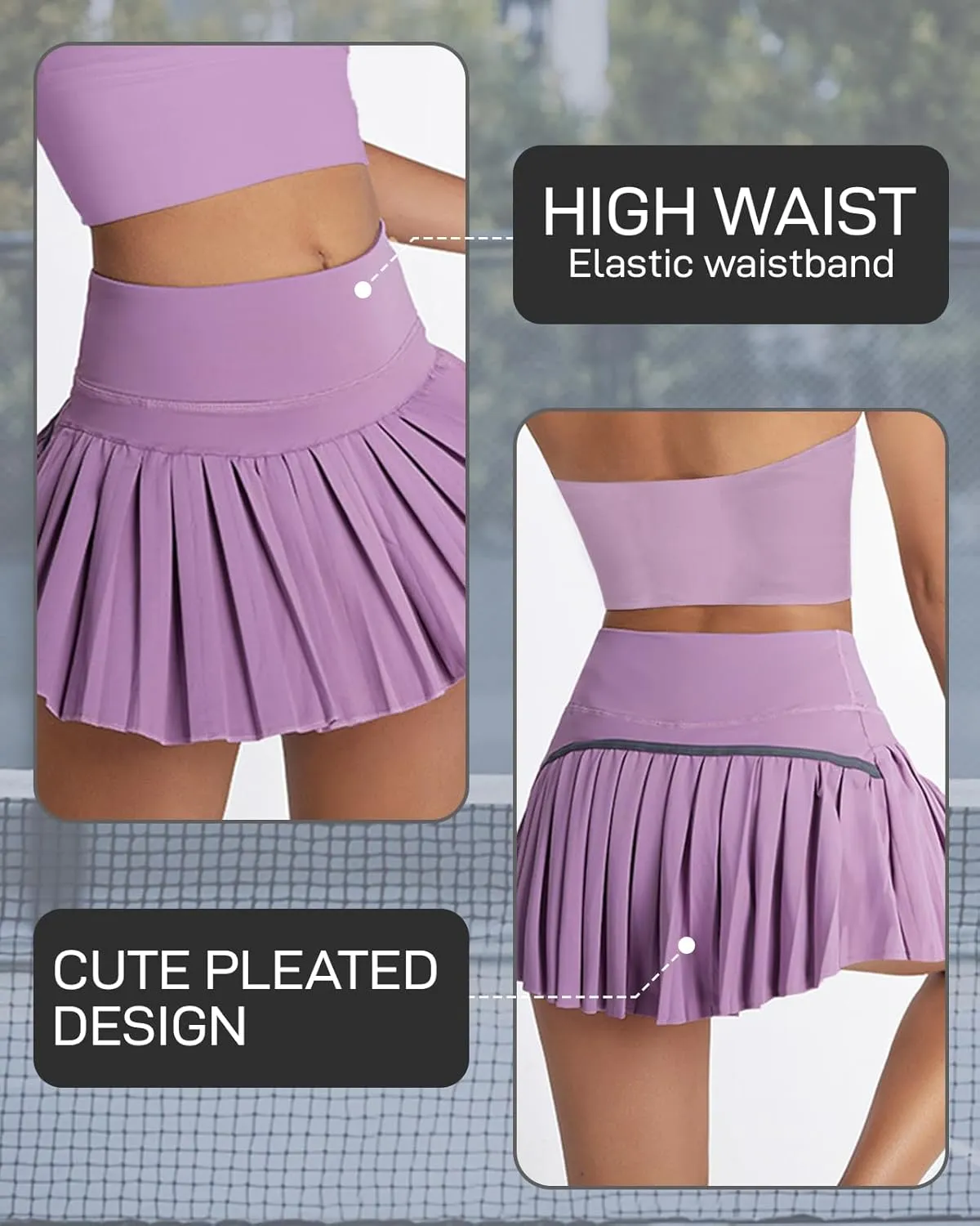 Athletic Pleated Tennis Skirt for Women Flowy A-Line Golf Skort with Shorts Pockets High Waist Workout Sport Skirt