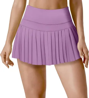 Athletic Pleated Tennis Skirt for Women Flowy A-Line Golf Skort with Shorts Pockets High Waist Workout Sport Skirt