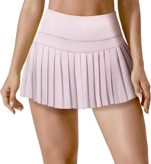 Athletic Pleated Tennis Skirt for Women Flowy A-Line Golf Skort with Shorts Pockets High Waist Workout Sport Skirt