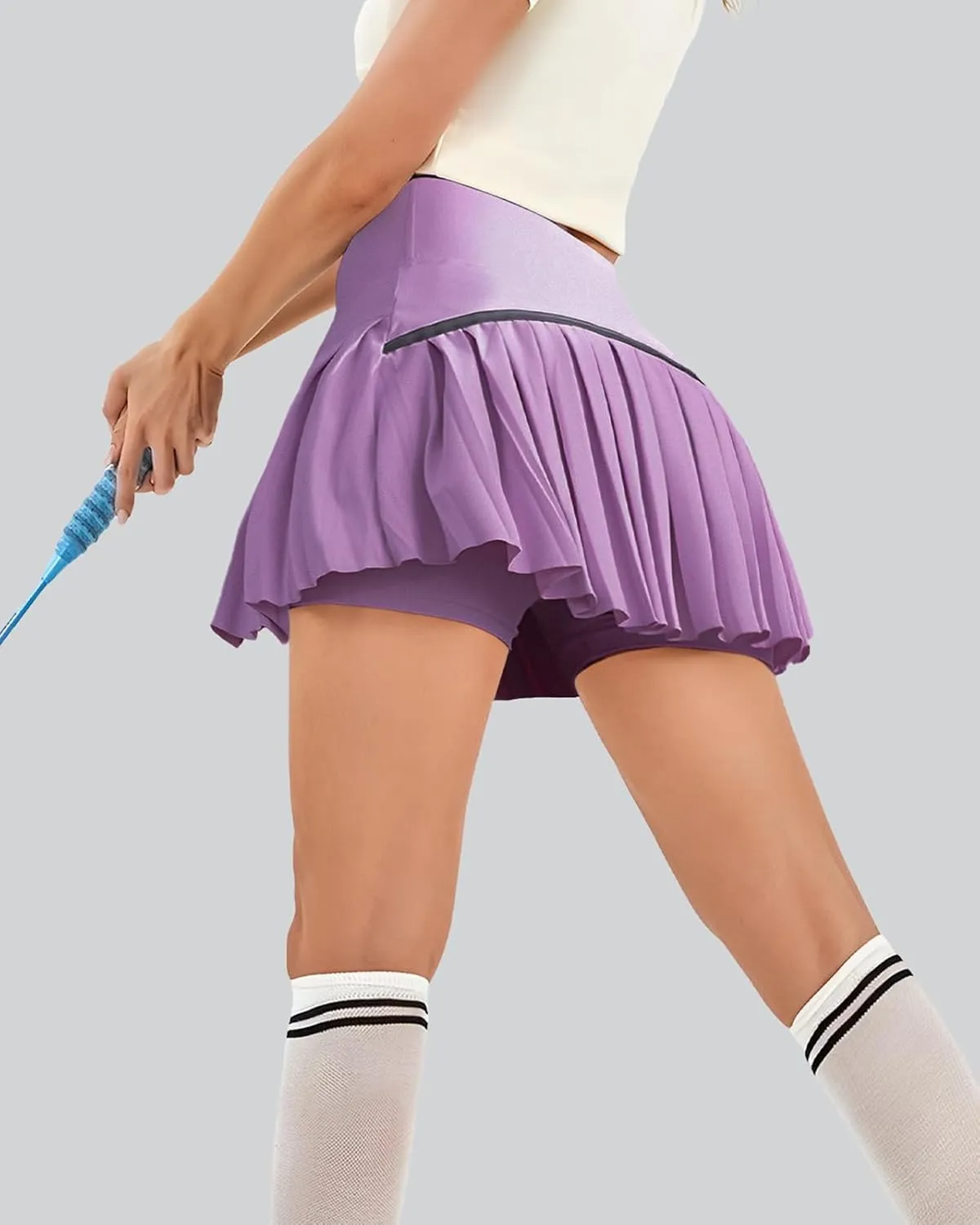 Athletic Pleated Tennis Skirt for Women Flowy A-Line Golf Skort with Shorts Pockets High Waist Workout Sport Skirt