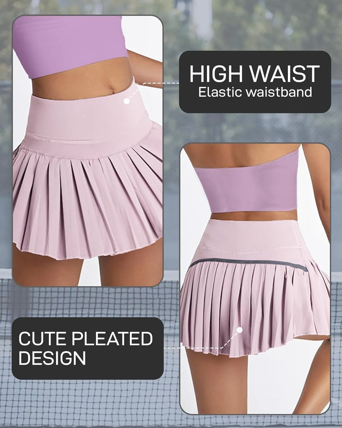 Athletic Pleated Tennis Skirt for Women Flowy A-Line Golf Skort with Shorts Pockets High Waist Workout Sport Skirt