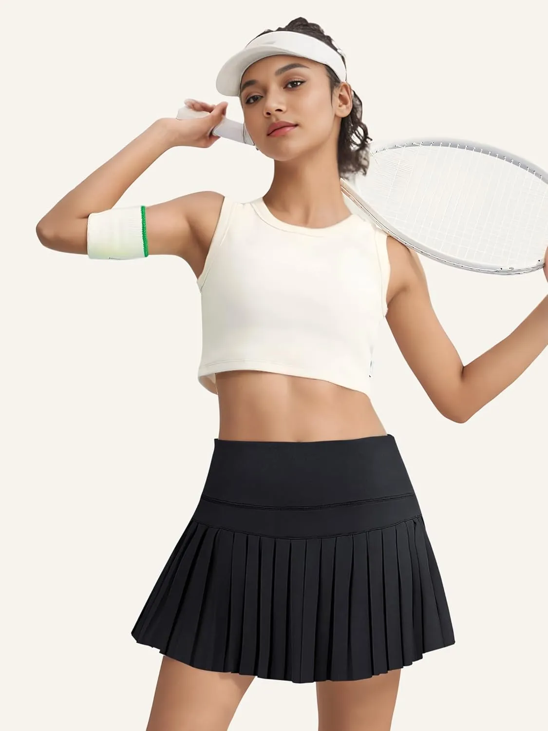 Athletic Pleated Tennis Skirt for Women Flowy A-Line Golf Skort with Shorts Pockets High Waist Workout Sport Skirt