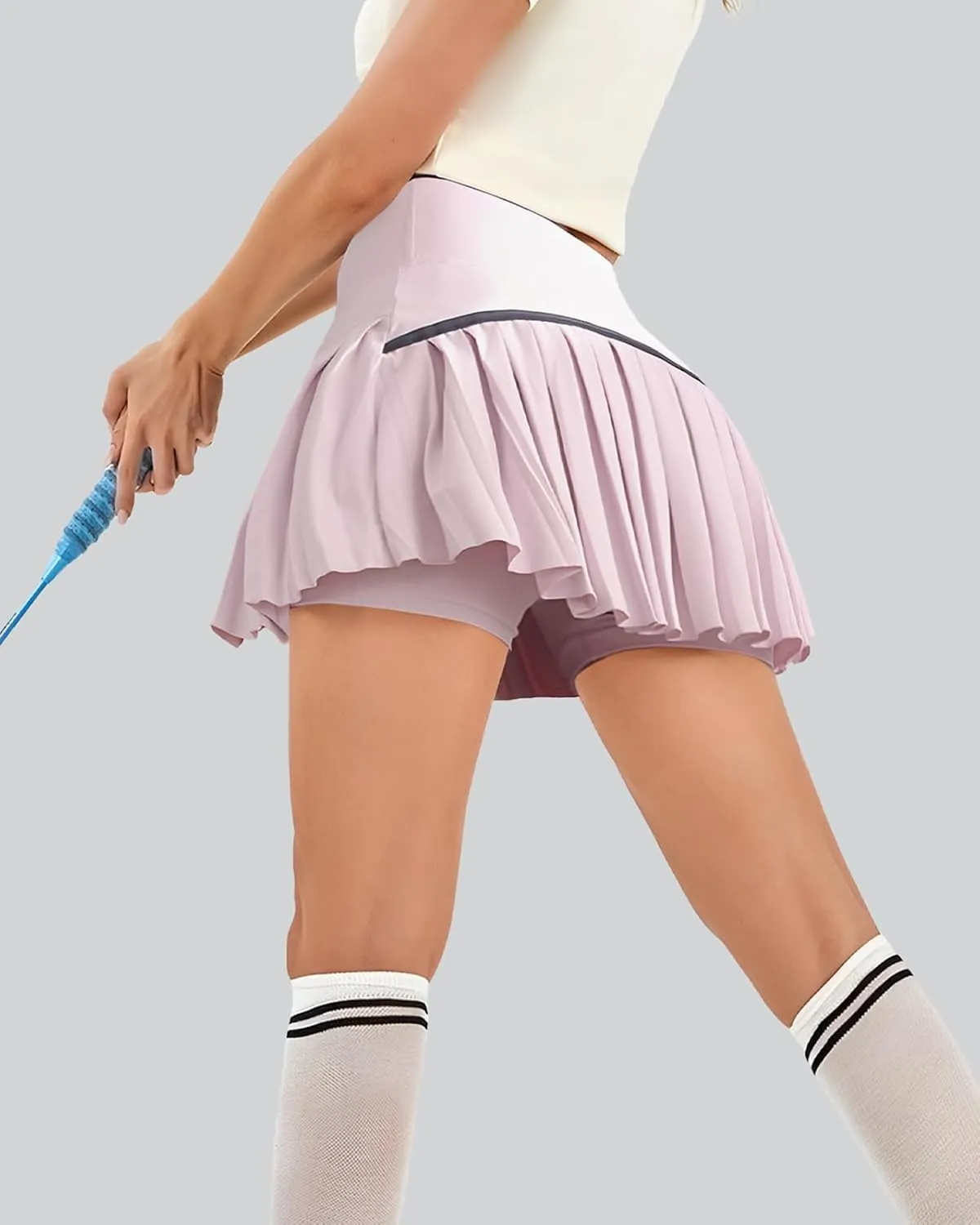 Athletic Pleated Tennis Skirt for Women Flowy A-Line Golf Skort with Shorts Pockets High Waist Workout Sport Skirt
