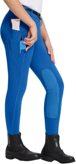 baleaf Girls Riding Pants Kids Equestrian Breeches Knee-Patch Zip Pocket Horseback Tights